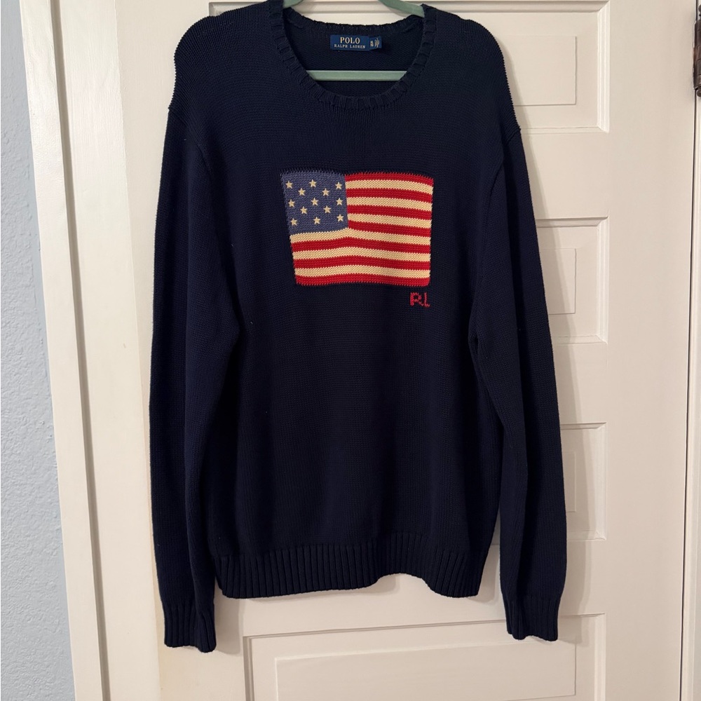 Ralph Lauren Men's Navy Sweater with Flag Design